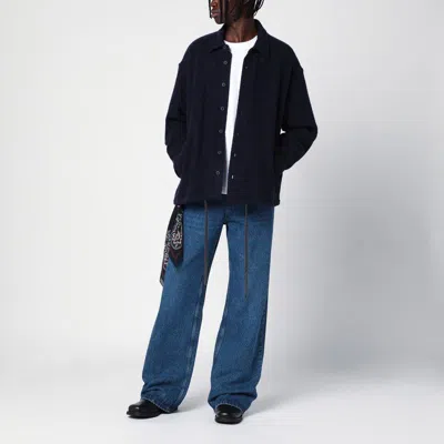 Destin Navy Wool Overshirt With Graphic Print In Blue