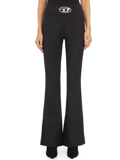 Diesel Stretch Wool Blend Trousers With Metal Oval D In Black