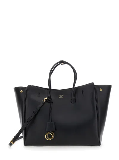 Balenciaga Women 'hampton Medium' Black Handbag With Embossed Logo On The Front And Removable Key Ri In Black