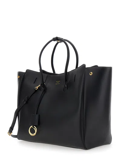 Balenciaga Women 'hampton Medium' Black Handbag With Embossed Logo On The Front And Removable Key Ri In Black