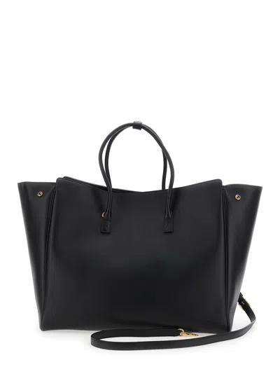 Balenciaga Women 'hampton Medium' Black Handbag With Embossed Logo On The Front And Removable Key Ri In Black