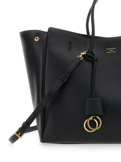 Balenciaga Women 'hampton Medium' Black Handbag With Embossed Logo On The Front And Removable Key Ri In Black