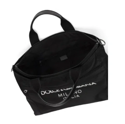 Dolce & Gabbana Black Gym Bag With Contrasting Logo Print In Polyamide Man