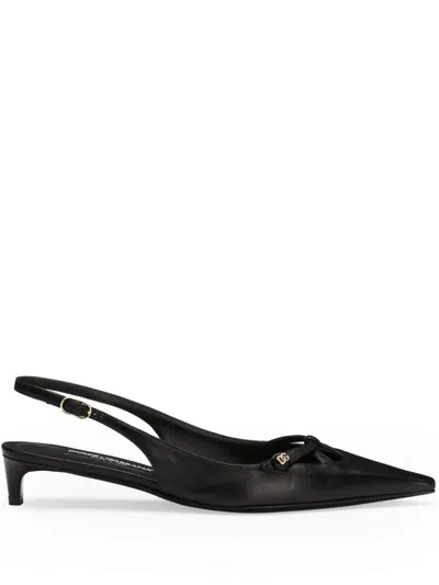 Dolce & Gabbana Black Leather Slingback Pointed Flats Sandals In Black