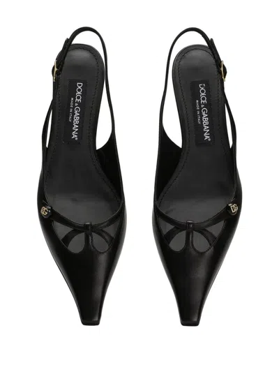 Dolce & Gabbana Black Leather Slingback Pointed Flats Sandals In Black