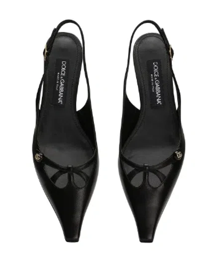 Dolce & Gabbana Black Leather Slingback Pointed Flats Sandals In Black