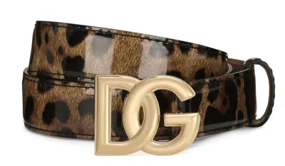 Dolce & Gabbana Dark Brown Leather Leopard Belt In Brown
