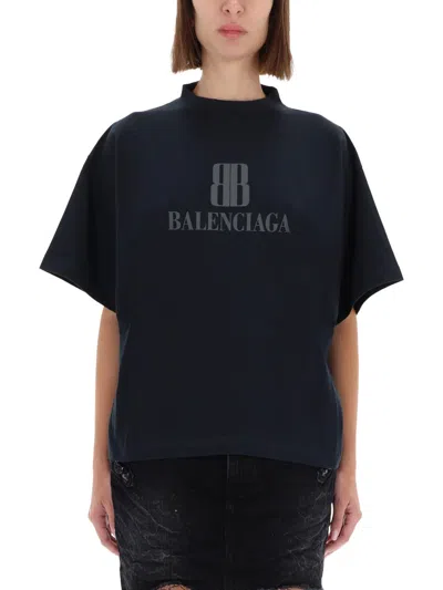 Balenciaga Black Nano Bb Cropped T-shirt In Black