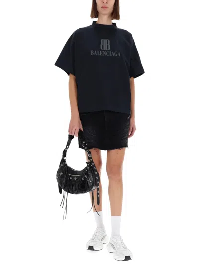 Balenciaga Black Nano Bb Cropped T-shirt In Black