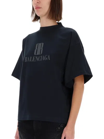 Balenciaga Black Nano Bb Cropped T-shirt In Black