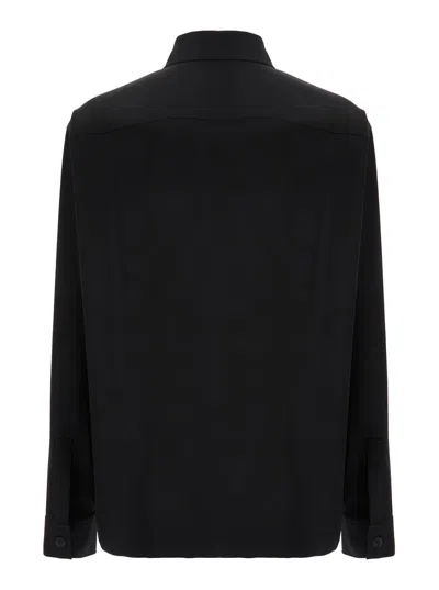 Balmain Men Black Shirt With Classic Collar And Logo Detail On The Pocket In Wool Stretch Man In Black