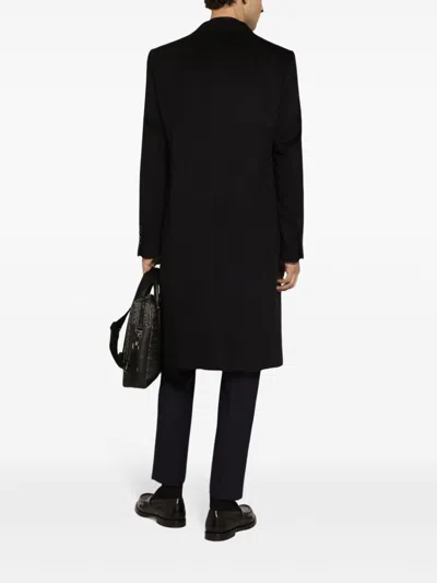 Dolce & Gabbana Navy Blue Wool Straight-leg Trousers In Black