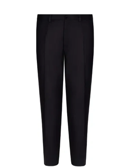 Dolce & Gabbana Navy Blue Wool Straight-leg Trousers In Black