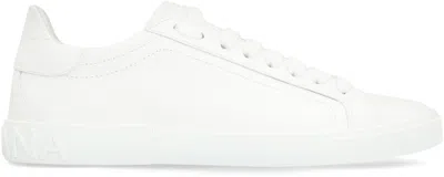 Dolce & Gabbana Portofino Vintage Leather Low-top Sneakers In White