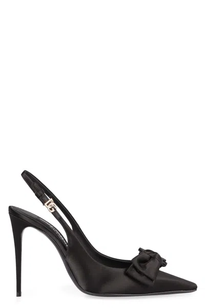 Dolce & Gabbana 105mm Mun Satin Slingbacks In Black