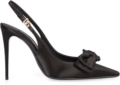 Dolce & Gabbana 105mm Mun Satin Slingbacks In Black