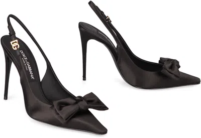 Dolce & Gabbana 105mm Mun Satin Slingbacks In Black