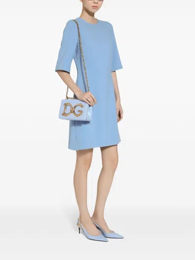 Dolce & Gabbana Light Blue Midi Fit And Flare Dress In Wool In Blue
