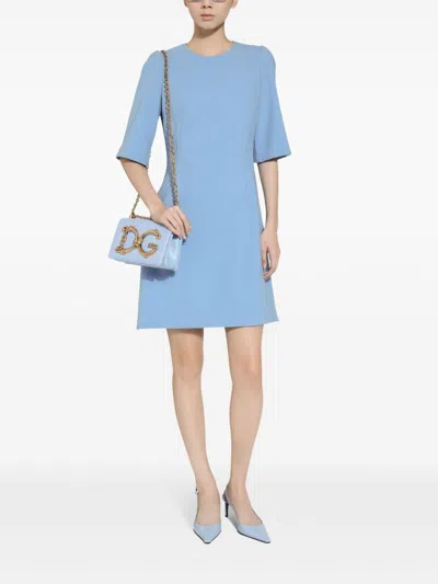 Dolce & Gabbana Light Blue Midi Fit And Flare Dress In Wool In Blue