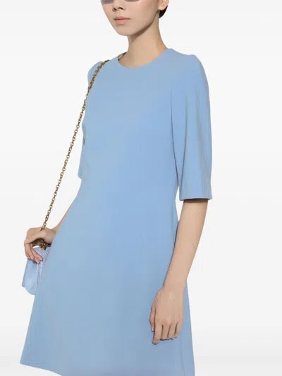 Dolce & Gabbana Light Blue Midi Fit And Flare Dress In Wool In Blue
