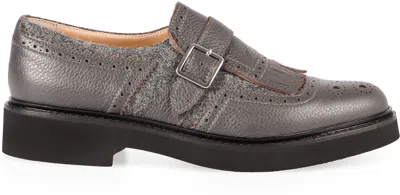 Doucal's Grey Leather Shoes With Buckle And Fringes In Gray