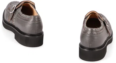 Doucal's Grey Leather Shoes With Buckle And Fringes In Gray