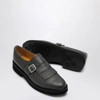 Doucal's Grey Leather Shoes With Buckle And Fringes In Gray
