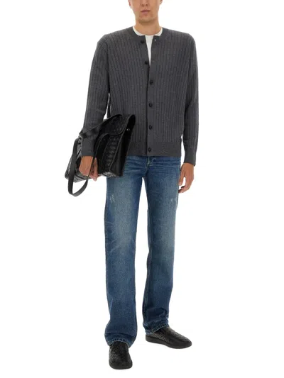 Bottega Veneta Ribbed Wool Cardigan In Gray