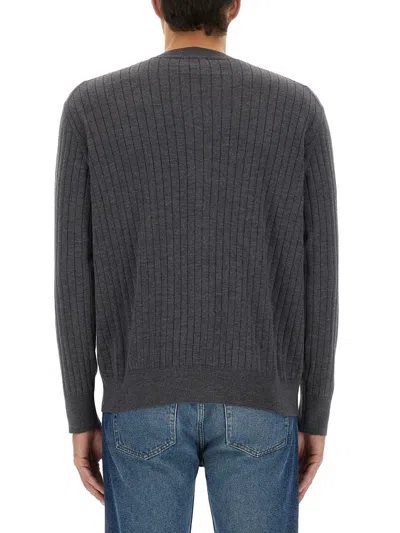 Bottega Veneta Ribbed Wool Cardigan In Gray