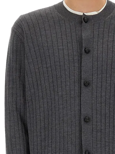 Bottega Veneta Ribbed Wool Cardigan In Gray