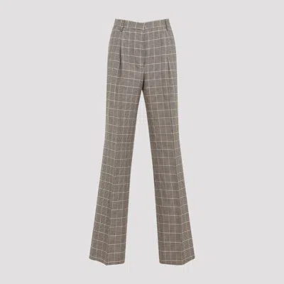 Dries Van Noten Flared Trousers With Classic Check Pattern And Tailored Fit In Gray