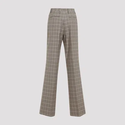 Dries Van Noten Flared Trousers With Classic Check Pattern And Tailored Fit In Gray