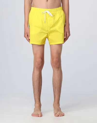 Dsquared2 Icon Stretch Nylon Swim Shorts With Contrasting Maxi Logo In Yellow