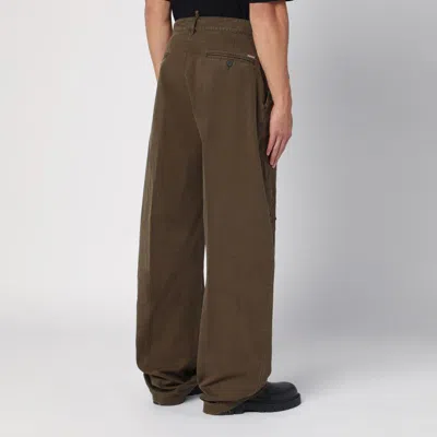 Dsquared2 Military Green Wide Trousers With Wear In Brown