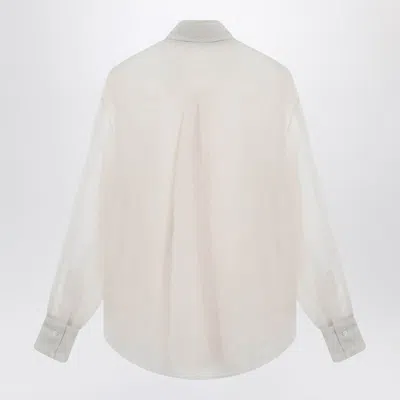 Brunello Cucinelli Beige Crispy Silk Shirt With Monile Detail Women In Neutral