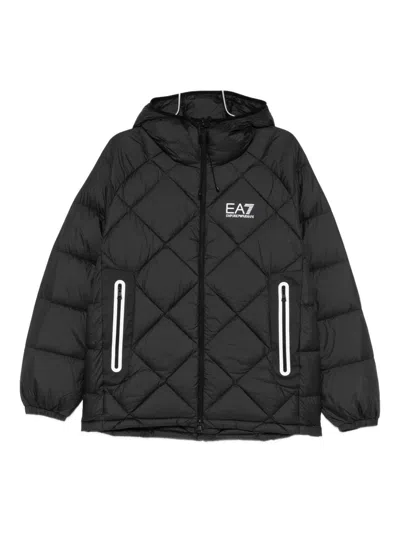 Ea7 Quilted Hooded Jacket In Gray