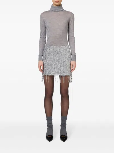 Elisabetta Franchi Embroidered Sequin Thigh-length Skirt In Gray