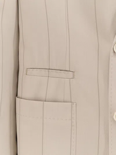 Brunello Cucinelli Men Silk Suit With Pinstripe Motif In Neutral