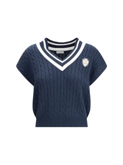 Brunello Cucinelli Women Aran-patterned Vest In Blue