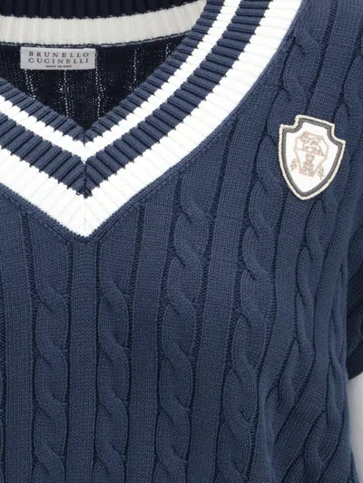 Brunello Cucinelli Women Aran-patterned Vest In Blue