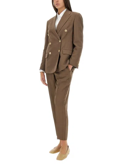 Brunello Cucinelli Women Baggy Pull-up Pants In Twill In Brown