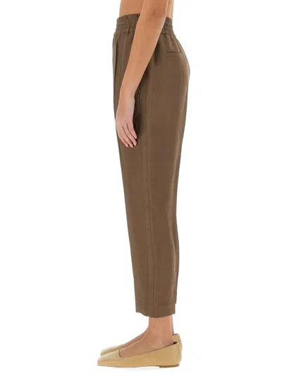 Brunello Cucinelli Women Baggy Pull-up Pants In Twill In Brown