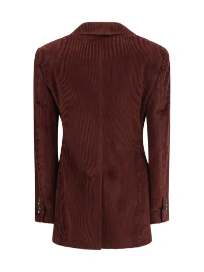 Brunello Cucinelli Women Corduroy Cotton Jacket In Burgundy