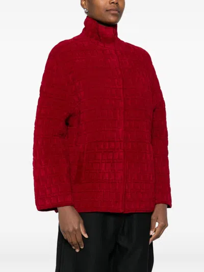 Emporio Armani Textured High-neck Jacket In Red