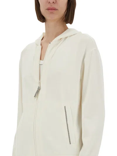 Brunello Cucinelli Women Cotton And Silk Interlock Topwear In White