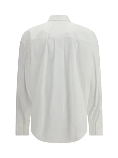 Brunello Cucinelli Classic White Shirt With Pointed Collar And Modern Mesh Detail In White