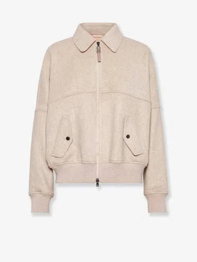 Brunello Cucinelli Women Double Cashmere And Wool Cloth Bomber In Neutral