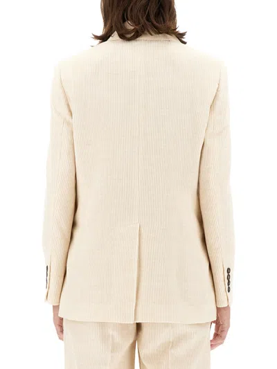 Brunello Cucinelli Double-breasted Jacket With Luxurious Cotton-wool Blend And Elegant Detailing In White