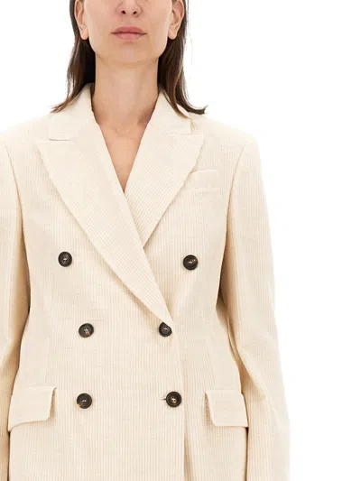 Brunello Cucinelli Double-breasted Jacket With Luxurious Cotton-wool Blend And Elegant Detailing In White