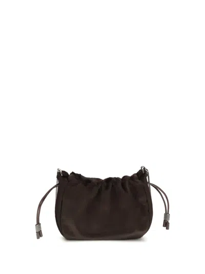 Brunello Cucinelli Women Mellow Mini Ponyhair Shoulder Bag With Precious Chai In Brown